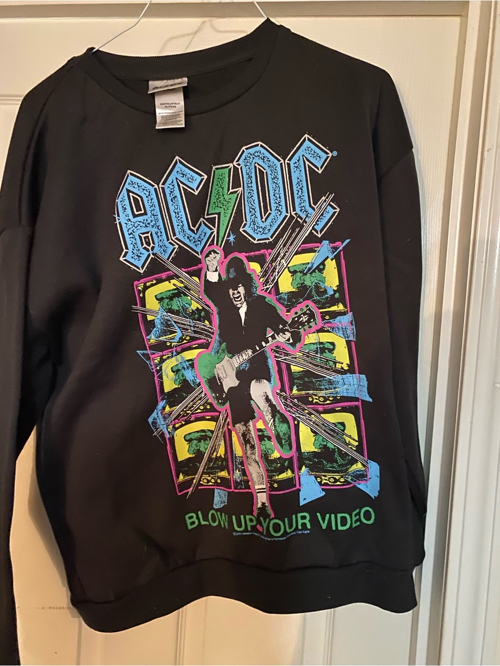 AC/DC unisex adult  Black Sweatshirt with Neon Blue, Green, Pink and Yellow